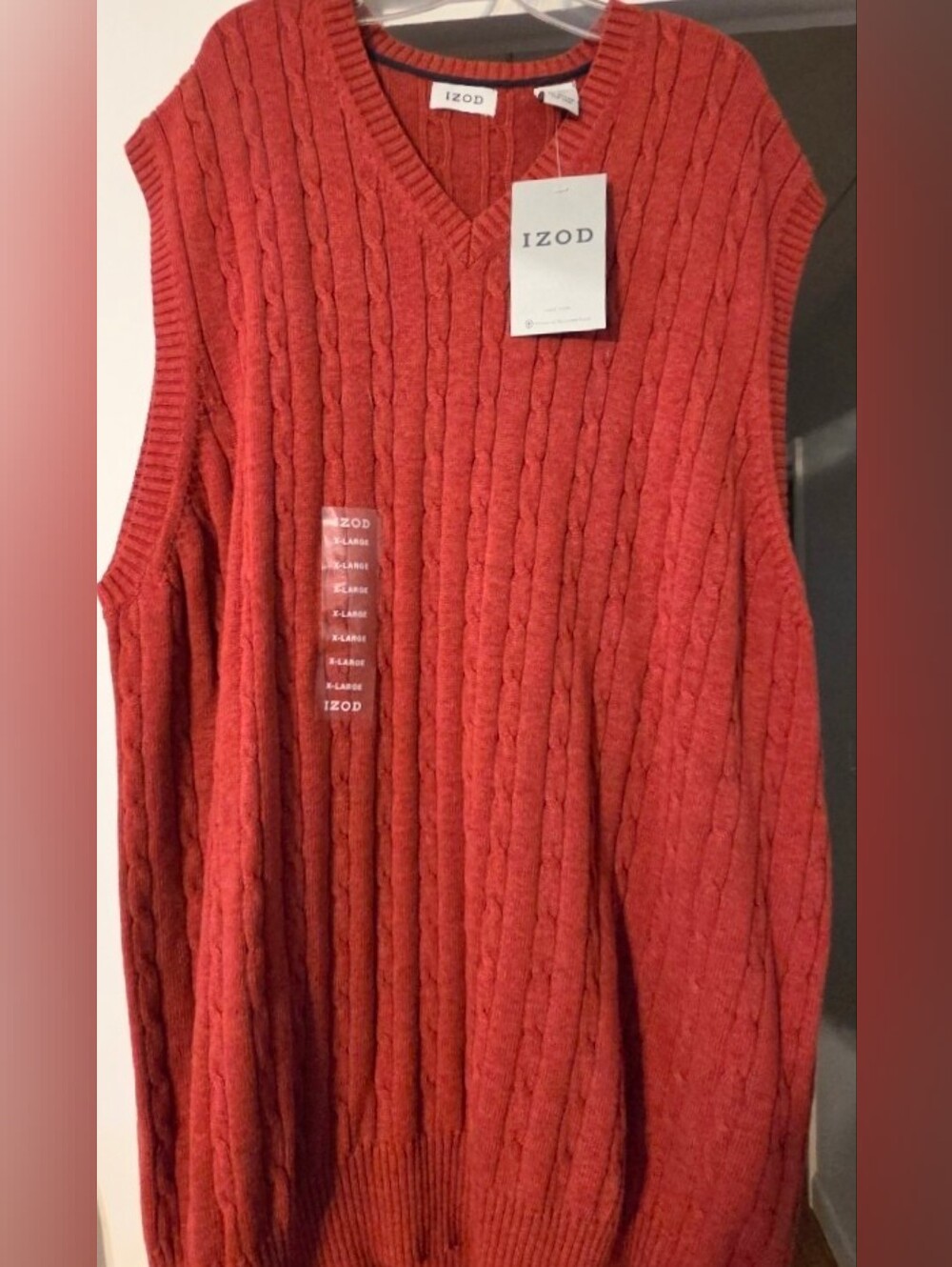 IZOD Men's Sweater Vests XL Extra Large NWT NEW Rust/Brick Cotton Yarn Knit
